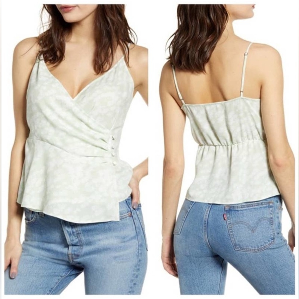 Women's Nordstrom Leith Light Green Bok Choy Starburst Camisole Classy Faux Wrap